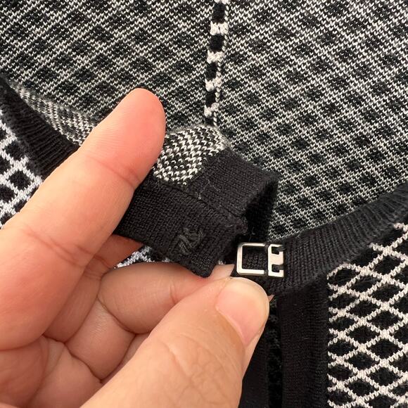 Catherines Womens Open Cardigan 1X Black White Geometric Stretch Glam Long slv - Picture 2 of 9